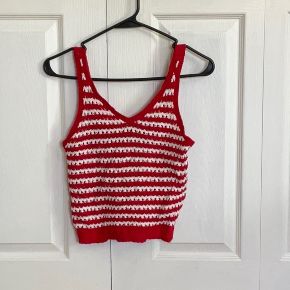 Freshman Sweater tank top, red and white